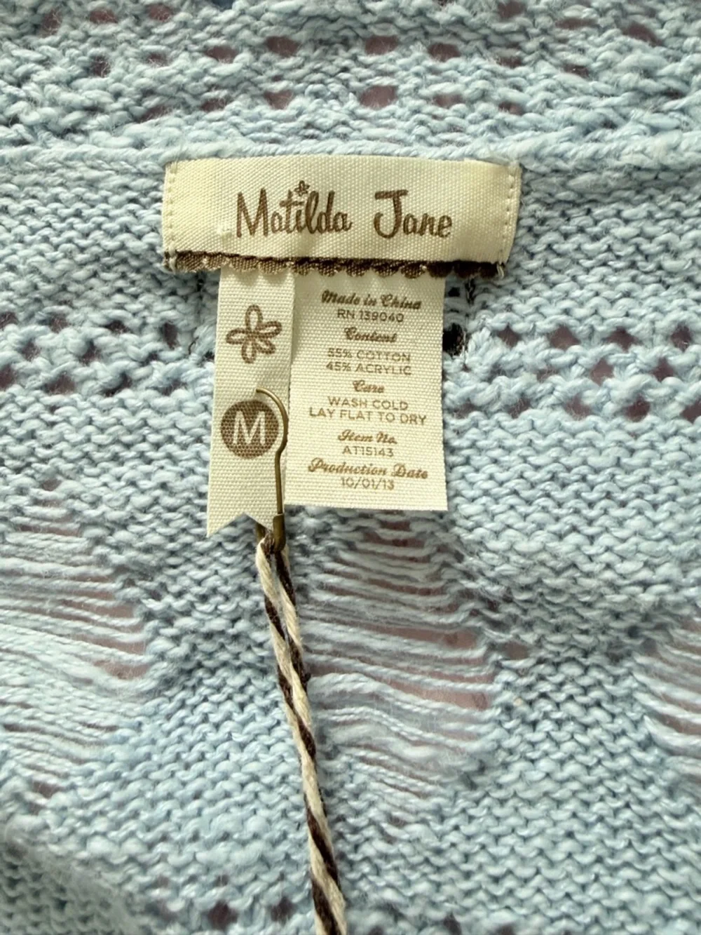 Matilda Jane Blue Open Knit Shrug Cardigan NWT Medium - Picture 7 of 7